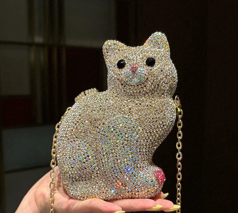 Custom Cartoon Kitten Jeweled Bag