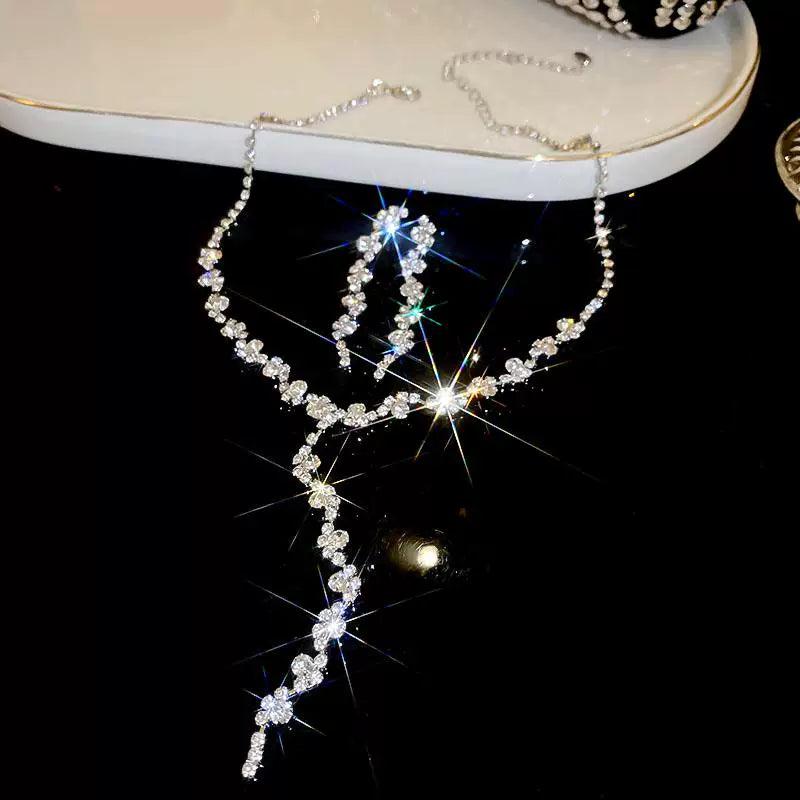 Two piece Glitter Diamond Necklace and Earring Set