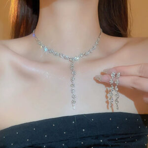 Two piece Glitter Diamond Necklace and Earring Set