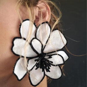 Black / White Large Fabric Flower Earring