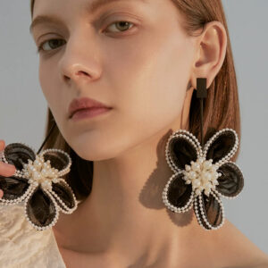 Black Mesh and Pearl Earring