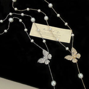 Zircon Pearl Butterfly Necklace