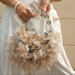 Flower Petal Rhinestone Handle Bag